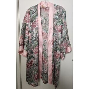 Vintage Gold Label Victoria's Secret Pink Sheer Paisley Robe No Belt OSFA Pocket